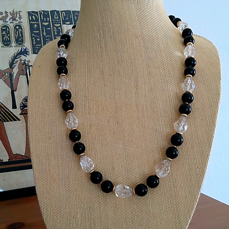 Onyx And Swarovski Crystal Necklace